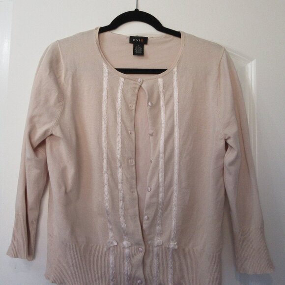 Evie Silk n Cotton Blend Pearl Pink Cardigan with Satin Details, size L - Picture 1 of 7